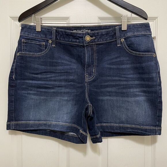 New Maurices Mid Rise Dark Wash Denim Jean Shorts Women’s Sz 16 5” Inseam NWT - Picture 1 of 8